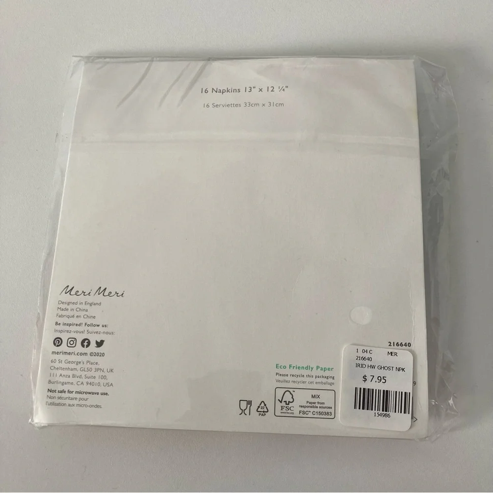3/$20 Meri Meri 16 Pack Pastel Halloween Ghost Napkins